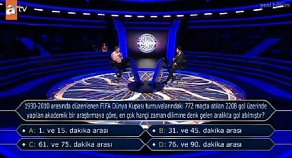 Kim Milyoner Olmak İster? Yeni Sezonun İlk Büyük Sorusu: FIFA Dünya Kupası'nda En Fazla Gol Hangi Zaman Diliminde Atıldı?