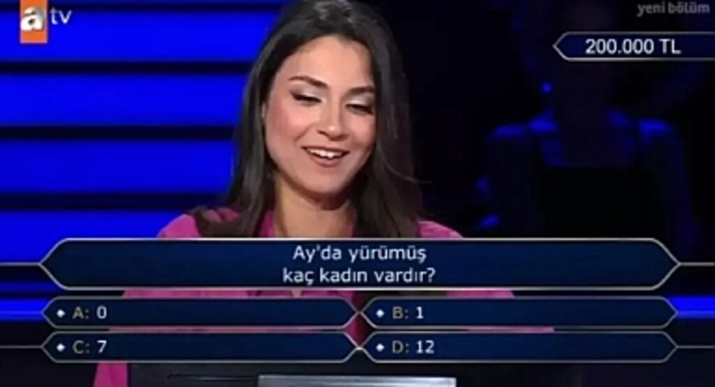 Kim Milyoner Olmak İster’de 200 Bin TL’lik Soru: “Ay’da Yürümüş Kaç Kadın Vardır?”