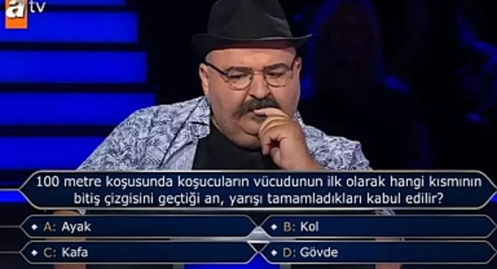 Kim Milyoner Olmak İster'de Atletizm Sorusu: 100 Metre Koşusunda Bitiş Çizgisini İlk Geçen Kısım Hangisidir?