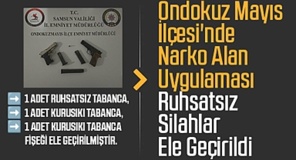 Ondokuz Mayıs’ta Narko Alan Uygulaması: Ruhsatsız Tabanca ve Kurusıkı Silah Ele Geçirildi