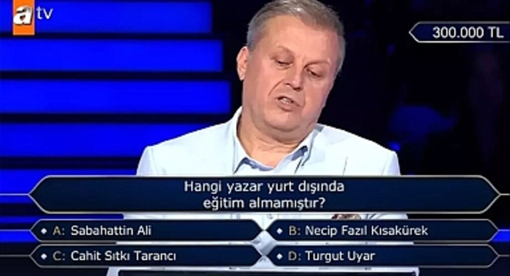 Kim Milyoner Olmak İster'de Edebiyat Sorusu: Hangi Yazar Yurt Dışında Eğitim Almamıştır?