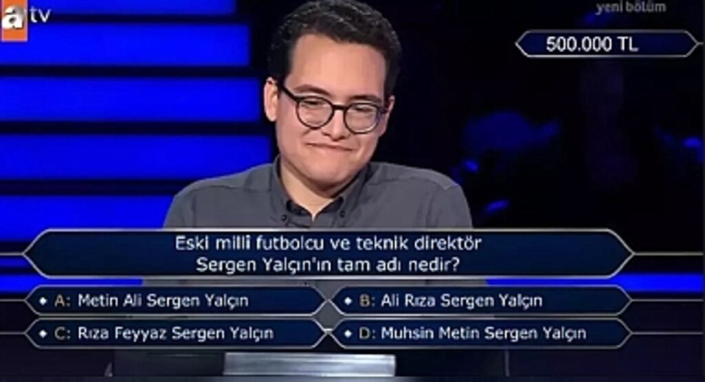 Kim Milyoner Olmak İster'de Soruldu: Eski Milli Futbolcu Sergen Yalçın'ın Tam Adı Nedir?