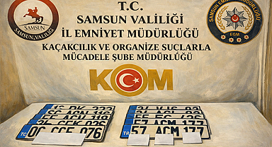 Emniyet ekipleri Canik'te tespit edilen adreste 15 adet sahte plaka ele geçirdi