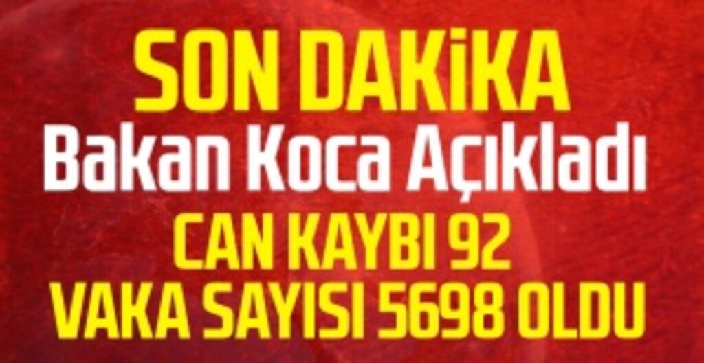 Bakan Koca'dan Kritik Açıklama: Vaka Sayısı 5.698'e, Can Kaybı 92'ye Ulaştı